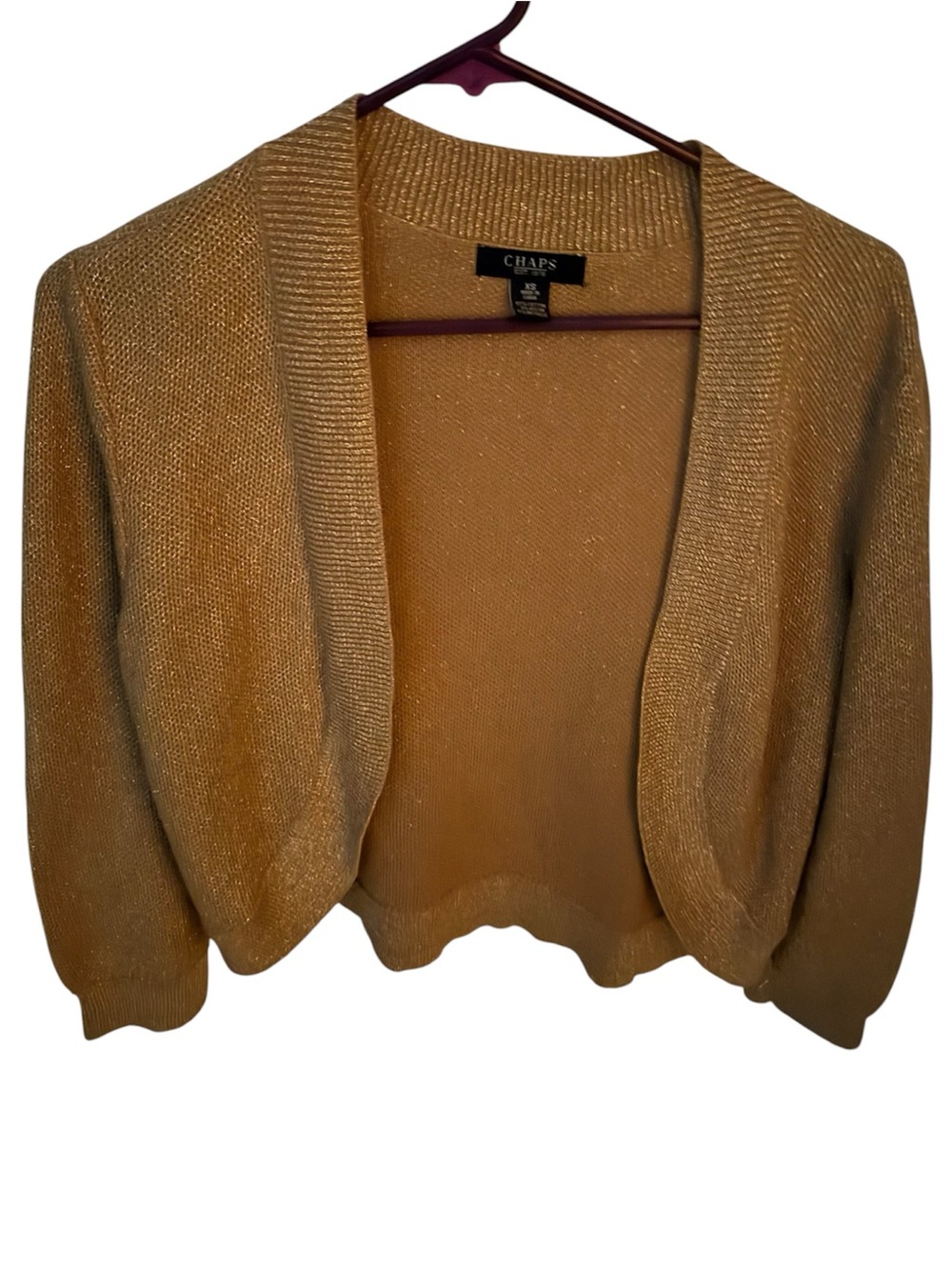 Chaps Metallic Gold Open-Front Knit Bolero Cardigan